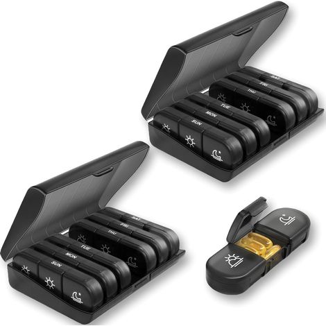 (2er-Pack) Pillendose, 3-mal täglich, Reisegröße, 7-Tage-Vorrat, kann Vitamine usw. aufnehmen.