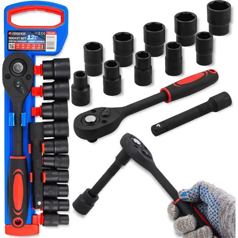 Set di chiavi a bussola Forsage da 1/2", 12 pezzi con cricchetto e prolunga 10-24 mm (1/5)
