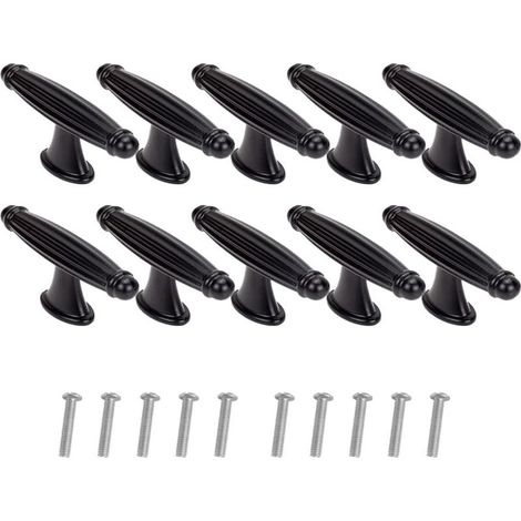 10 Pièces T Poignee de Meuble Vintage,Bouton de Porte de Placard Retro, Avec Armoires à Vis,pour portes d'armoire, commode, cuisine, buffet(Noir) (1/5)