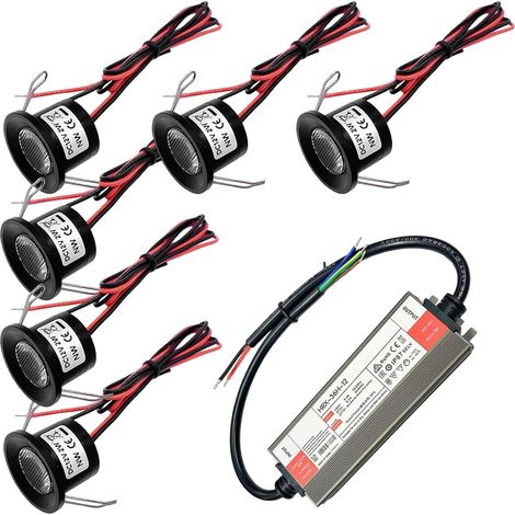 Lot de 6 spots LED encastrables 12 V 2 W IP65 - Mini spots LED blanc chaud 3000 K - Pour salle de bain, cuisine, abri auto, escalier, avec transformateur 230 V (1/5)