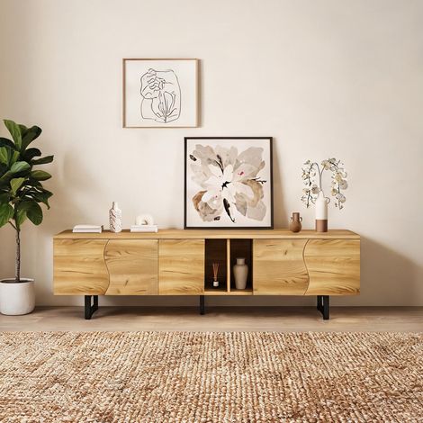 Meuble TV en bois naturel et fer design courbé rangements natural (1/5)