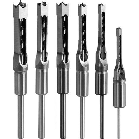 6-teiliges quadratisches Holzbohrer-Set mit Einsteckmeißel, Einsteckmeißel und Einsteckbohrern 1/4", 5/16", 3/8", 9/16", 5/8", 1/2"