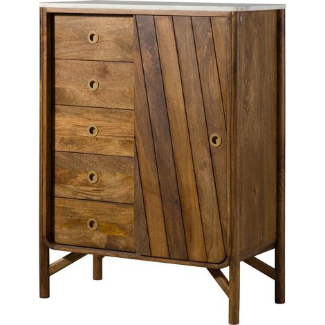 Kommode Mango 90x45x120 braun geölt / echter Marmor LOS ANGELES 10