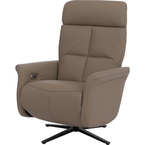 Relaxsessel HHG-798, TV-Sessel Liegesessel, Liegefunktion drehbar, elektrisch verstellbar Voll-Leder taupe