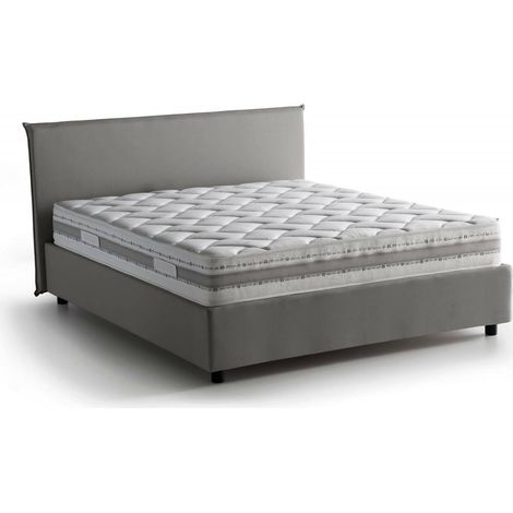 Talamo Italia Cama matrimonial Bibiana, Cama contenedor con revestimiento de tela, 100% Made in Italy, Apertura frontal, con colchón Cm 160x190 incluido, Gris, con embalaje reforzado
