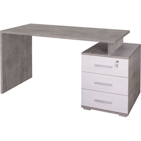 Scrivania 3 Cassetti 154L x 55P x h76 – Finitura Cemento e Bianco Opaco – Sarmog (1/2)
