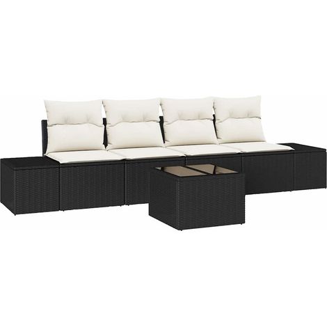 Sofa Set with Cushion Manual 5 pcs Black and Cream Poly Rattan vidaXL