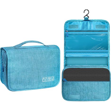 Trousse de toilette de voyage avec crochet de suspension, trousse de toilette de douche et de salle de bain étanche, organisateur de voyage portable (Bleu ciel)