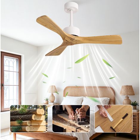 Ventilateur de plafond 42 pouces sans éclairage avec pales en bois massif, moteur DC silencieux réversible, télécommande (1/5)