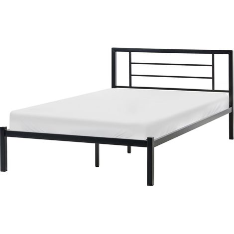 Lit Double Moderne en Métal 120 x 200 cm Cadre Lattes en Bois Massif Noir Cusset (1/5)