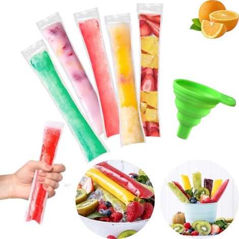 200 Pcs (5 x 22 cm) Sacs de Formes de Popsicle Sacs de Pops sans BPA avec un Entonnoir pour Yaourt Bonbons Crème Glacée Party Favors (1/5)