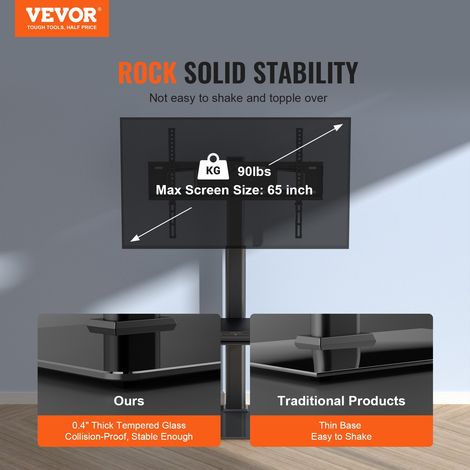 Support TV Pivotant pour Télévisions de 81,3 à 165 cm, Meuble TV sur Pied, Portable et Réglable en Hauteur, Capacité de Charge de 4… (1/5)