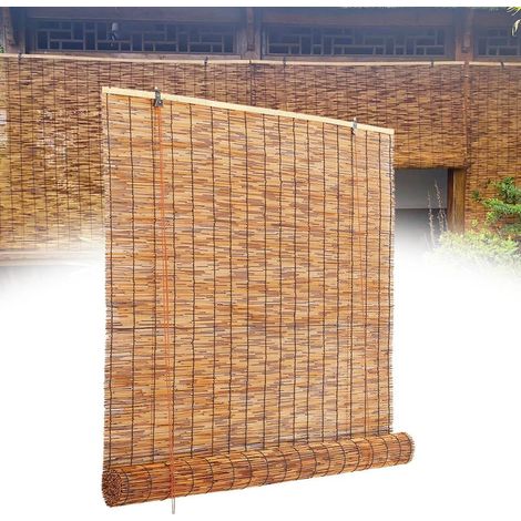 Rétro Store Enrouleur Bambou 80x150cm Thermique A Enroulement sans Percage Vénitien en Stores Rouleaux Romains -