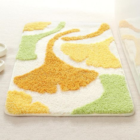 Bonita alfombrilla de baño antideslizante para la ducha, adorable alfombra de felpa superabsorbente de microfibra suave, tamaño 40 x 60 cm (hoja de ginkgo). (1/5)