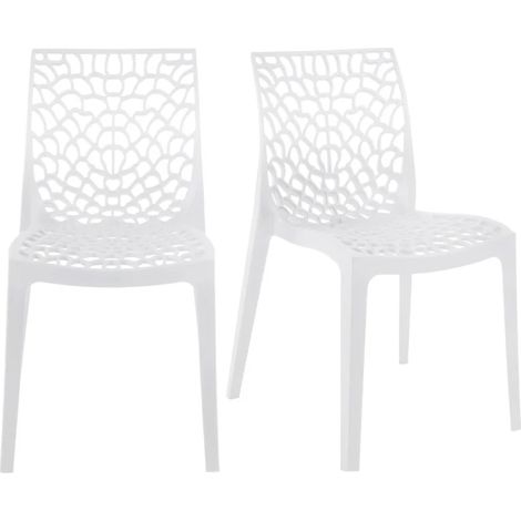 Lot de 2 chaises de repas empilables blanches en polypropylène – Design ajouré pour confort optimal – Dimensions 45x81x54 cm – Meubletmoi (1/5)