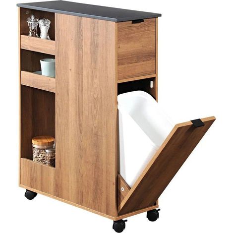 Carrito de cocina Kesper de teca con 3 estantes y ruedas