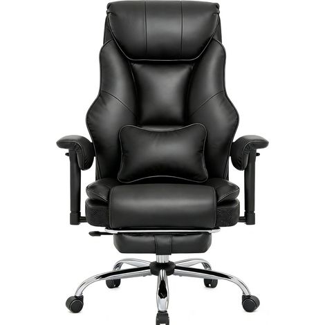 Chaise de bureau ergonomique réglable, dossier haut inclinable 90°-135°, soutien lombaire, repose-pieds, noire, assise à roulettes  CHICFURN (1/5)