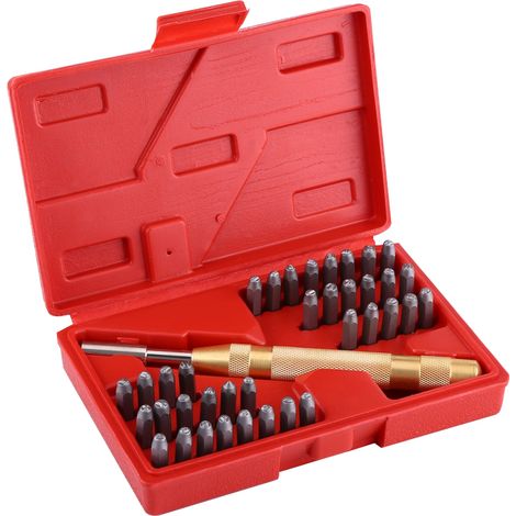 Kit de 38 poinçons automatiques pour marquage de lettres et de chiffres en métal, idéal pour le plastique et le cuir. (1/5)