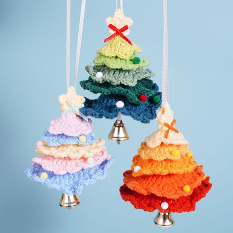 Set di 3 decorazioni per l'albero di Natale all'uncinetto - Piccole decorazioni per l'albero lavorate a maglia con campanellini - Regali all'uncinetto fatti a mano - Decorazioni natalizie (1/4)