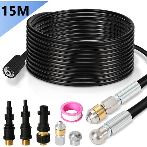 Wolketon Set sturatubi 15m 160Bar con ugello fisso e rotante, più 2 adattatori (1/5)