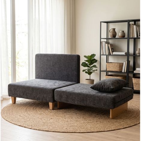 Sillón cama individual 94x63x89 cm de tela gris oscuro, ahorra espacio -FLORAGRACE (1/5)