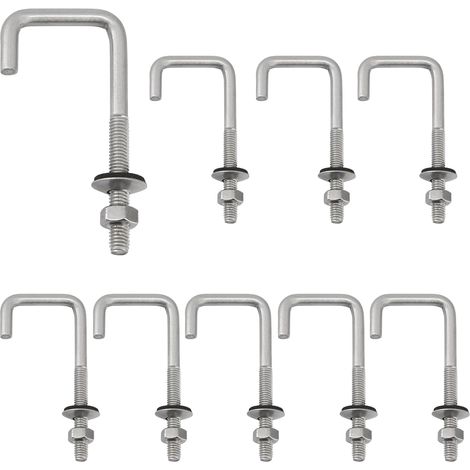 Lot de 10 boulons d'ancrage de toiture en acier inoxydable 304 à longue tige avec écrou hexagonal et rondelle (M6 x 25 x 75 mm, lot de 10) (1/5)