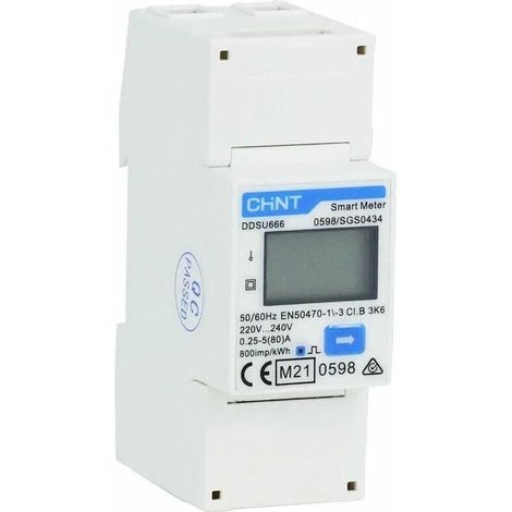 Compteur électrique monophasé numérique Chint G DDSU666, 220/230V 5(80)A, communication RS485, 2P, certifié MID, mesure d'énergie précise, 1 unité (1/3)