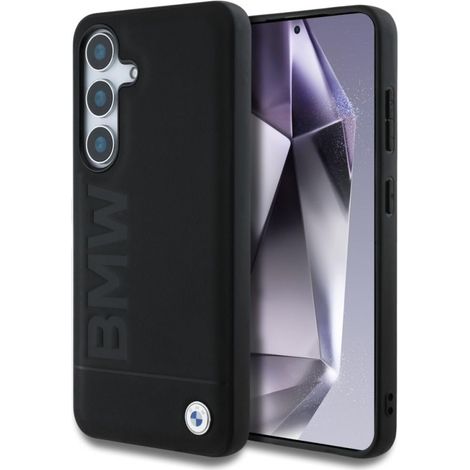 Étui en cuir BMW avec grand logo pour Samsung Galaxy S25 noir