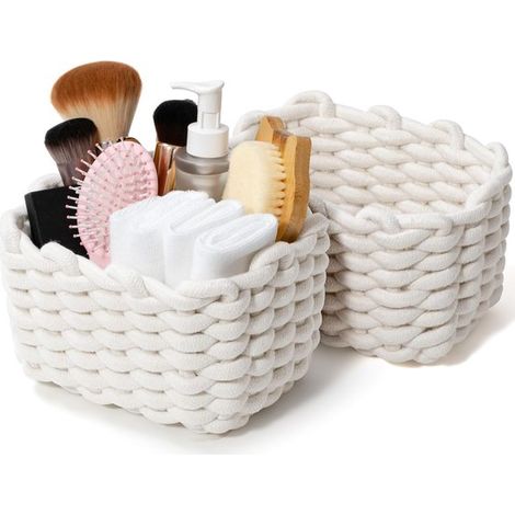 2 teiliges Aufbewahrungskorb Set Dekorative, gewebte Körbe mit Quasten (fürs Schlafzimmer) Kleine Aufbewahrungskörbe aus Baumwollseil im Bohème (1/4)