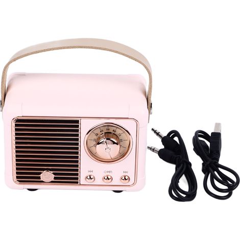 Vintage Bluetooth-Lautsprecher mit leistungsstarkem Subwoofer, Mini-Lautsprecher für unterwegs – Pink