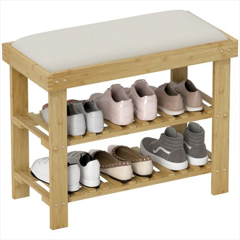 Console scandinave en bambou avec assise rembourrée Crème (1/5)