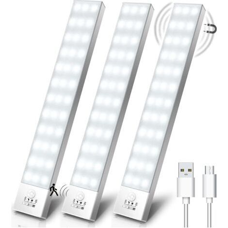 Lot de 3 lampes de placard LED sans fil USB 5000K avec détecteur de mouvement et aimant intégré, rechargeables, pour placard, escaliers, cuisine, couloir, 23,5 cm (9,25 pouces) (1/5)