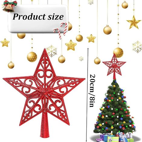 Christmas Tree Star, Tip, Gold, Topper, Lace for Decorations, 20 cm, Red (1/4)