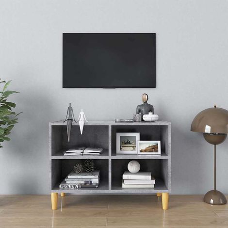 vidaXL Mueble de TV patas de madera maciza gris hormigón 69,5x30x50 cm (1/5)