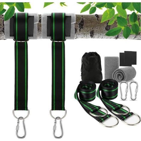 Hammock Strap, Tree Swing Strap, Hammock Swing Attachment for Trees, 2 x 150 cm with D-Ring and Two Carabiner Hooks (1/5)