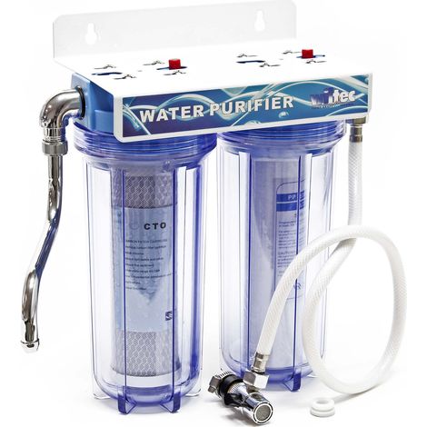Naturewater NW-PR102 Double filtre Eau potable – 260 x 155 x 360 mm – 2 Étapes – 360 L/h – 3/4 / 26,16 mm – avec Cartouche PP Sédiments, Charbon actif – Filtration Purification Bactéries Pesticides"