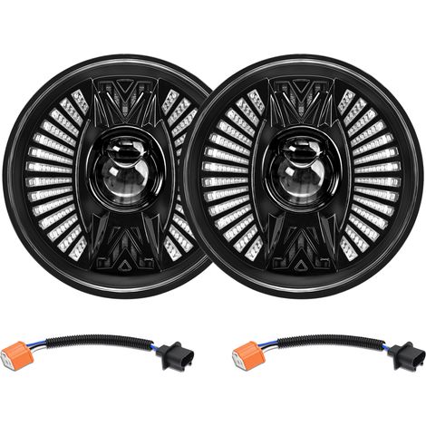 1 paire de phares de voiture LED de 7 pouces, phares ronds étanches de 7 pouces avec feux de route et de croisement DRL, clignotants de remplacement pour Jeep Wrangler JK TJ LJ Chevy Ford Mazda Miata (1/5)