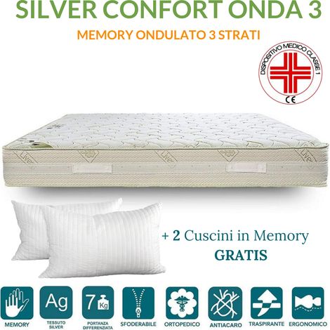 EVERGREENWEB - Materasso una Piazza e Mezza 120x200 alto 20 cm MEMORY FOAM Ortopedico DISPOSITIVO MEDICO Lastra a Onda 3D Massaggiante 7 Zone, Fodera SILVER Sfoderabile Lavabile + Cuscino Letto GRATIS (1/5)
