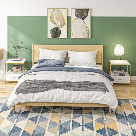 2er-Set elegante, moderne Nachttische mit Schublade und offenem Fach, 50 x 40 x 55 cm, Weiß und Gold