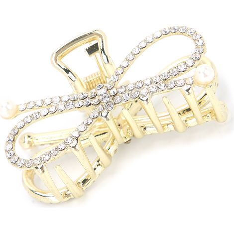 Barrette à Cheveux Femme avec Nœud Papillon et Perles, Accessoire Capillaire Décoratif Strass (1/5)