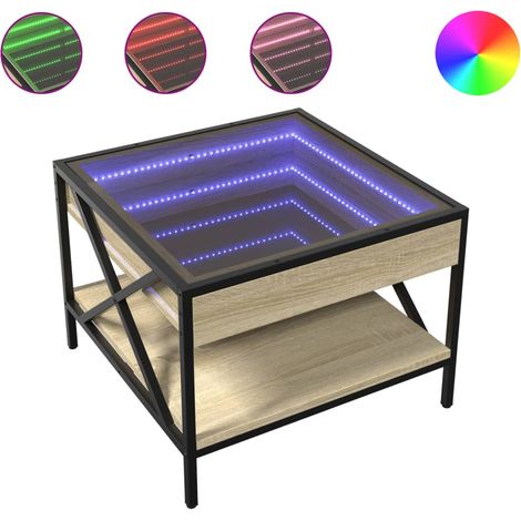 Tavolino da salotto moderno dal design industriale con LED 50 x 50 x 38 cm in legno ingegnerizzato, vetro e metallo DEC037480