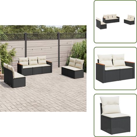 The Living Store Salon de jardin 7 pcs avec coussins noir résine tressée - Ensemble Salon De Jardin - Mobilier De Jardin - Salon Extérieur - Canapé Jardin - Chaise Lounge