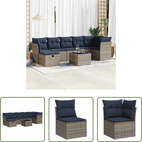 vidaXL Canapé en résine - Salon de jardin 8 pcs avec coussins gris résine tressée (1/5)
