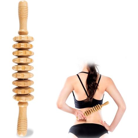 Bâton de massage - Appareil de massage - Outil de massage facial - Rouleau de massage - 40 cm - Bois - Blanc (1/5)