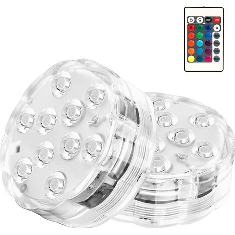 (2 Pack) Submersible LED Light, IP68 Magnet Underwater Lights, RGBW Changing Remote Controlled Pool Lights for Aquarium, Vase Base, Pond, Pool Floor