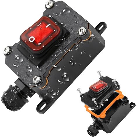 Inline-Schalter, wasserdichter Wippschalter, 12 V DC 25 A DPST 4-polig 12 V, IP68 Wippschalter mit Kabel, offene Doppelloch-Einführung (rot) (1/5)