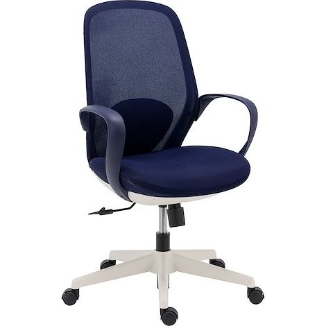 Chaise de bureau Shelly tissu et maille - Structure blanche - avec accoudoirs fixes - Mécanisme basculant centré - Pied blanc - Marine - Maxiburo (1/5)
