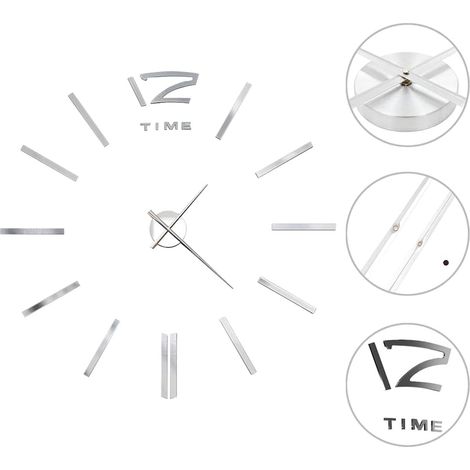 Horloge murale 3D Design moderne 100 cm XXL Argenté