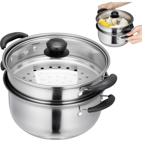 Marmite Vapeur Inox 20 Cm Cuiseur Vapeur Compatible Induction Pot Profond Pour Cuisine Maison LéGumes Fruits De Mer (1/5)