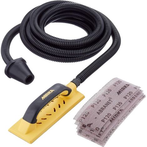 Mirka Handy Starter-Kit de lijado manual, Juego de bloques de lijado con aspiración, manguera de aspiración, 5 x tiras de lijado Mirka Abranet grano P80 P120 P180, Lijado sin polvo, KIT01HANDY